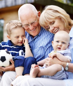 Happy grandparents and grandchildren - Outdoors